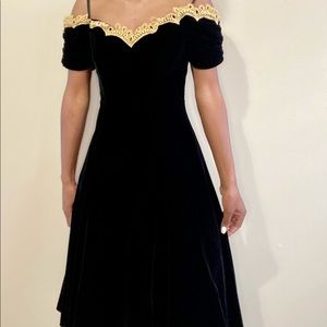 Vintage Noir Karen Lucas for Niki gown with gold trim neck/shoulders
